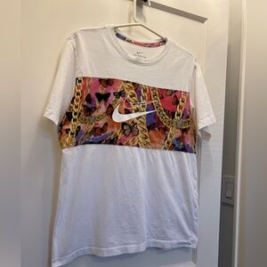 Large Nike Kevin Durant white and pink butterfly and chain cotton shirt